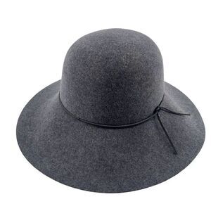 Phenix Women’s Gray Wide Brim Floppy Wool Hat NWT – Leather Trim, One Size